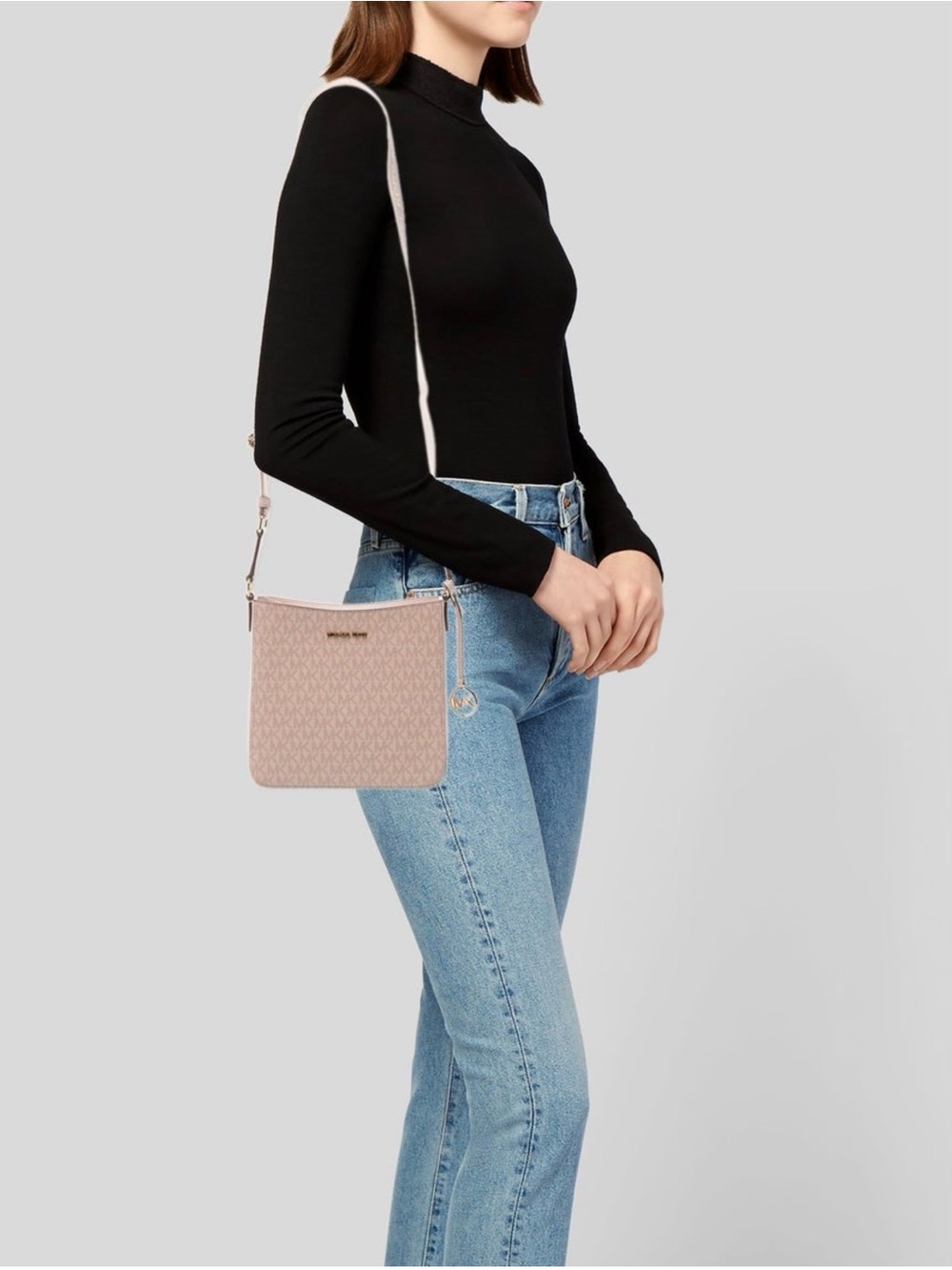 NWT Michael Kors Pink Logo-Print Crossbody Bag with Branded Strap